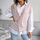 thumbnail image 1 of ICHUANYI Liquidación Mujer Moda Casual Suelto Raya Empalme Suéter Con Cuello En V Suéter Chaleco ICHUANYI WER202308244864, 1 of 5