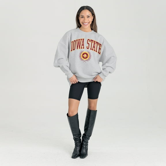 Women's Gameday Couture Ash Iowa State Cyclones Oversized Tradition Refined Premium Fleece Sweatshirt