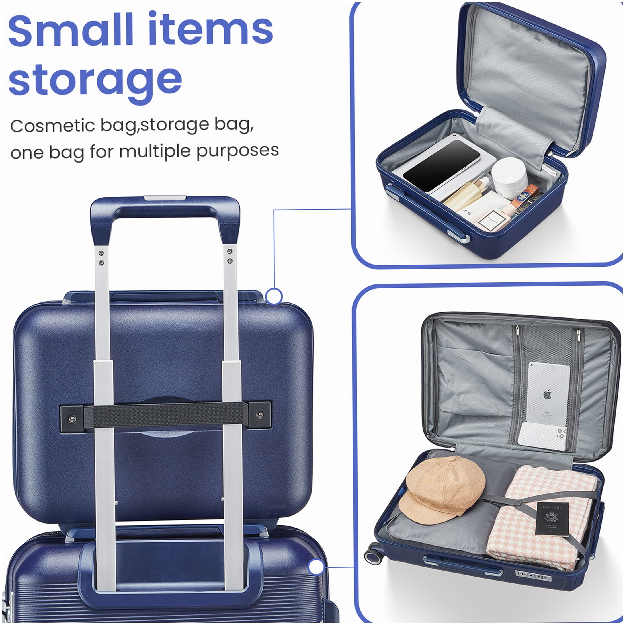 MANGIJOY Navy Blue Expandable Hardshell Suitcase Set of 4, Lightweight Luggage with 360° Spinner Wheels, TSA Lock, and Organized Interior