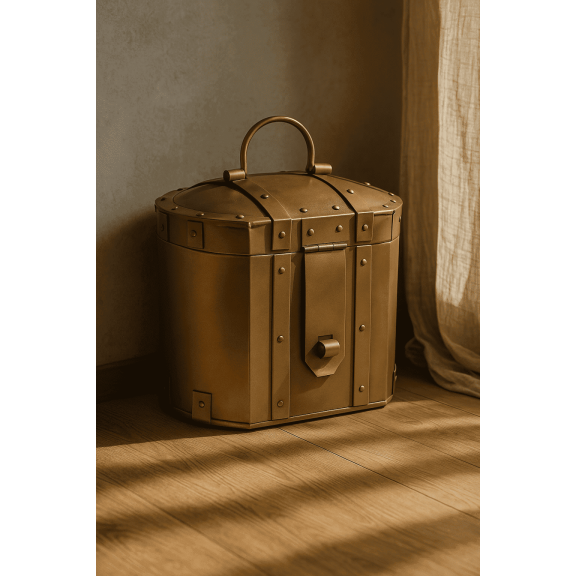 Aarvum Pandora Box Copper Antique Metal Storage Chest with BarrelTop Lid, Riveted Design and Loop Handle for Vintage & Industrial Dcor