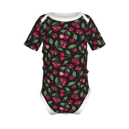 

Lukts Ripe Red Cherry Print Baby Short Sleeve Romper Onesie for Newborn Baby Boys and Girls-18 Months