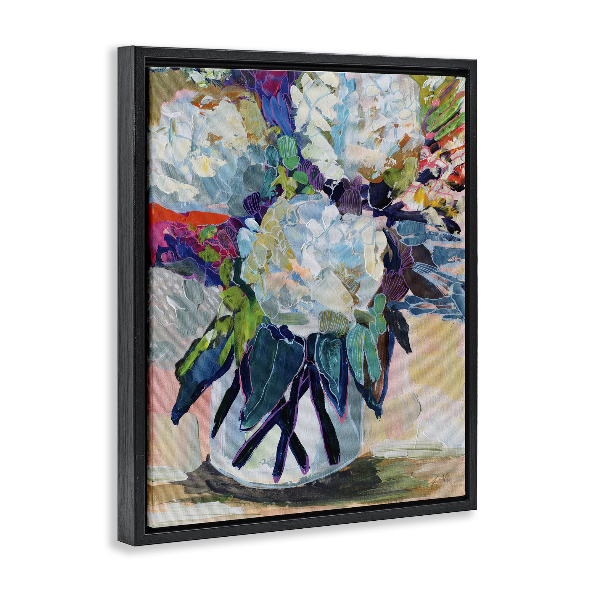 Stupell Industries Summer Blooming Bouquet Plants & Flowers Painting Black Floater Framed Canvas Art Print Wall Art, 25 x 31