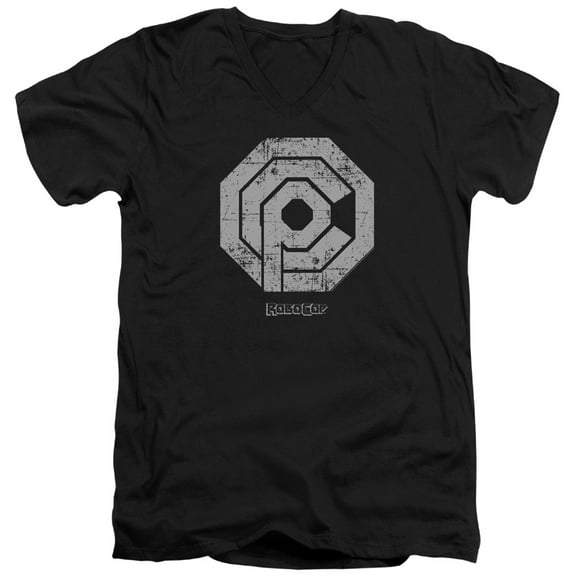 Robocop Distressed Ocp Logo Adult V-Neck T-Shirt Black