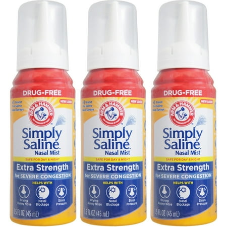 Simply Saline Sterile - 3 Pk Simply Saline Nasal Mist Extra Strength for Severe Congestion 1.5 Ounces Ea
