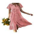 thumbnail image 1 of Femmes Bouton vers le Bas Chemise Robes à Carreaux Imprimer Midi A-line Robe, 1 of 7