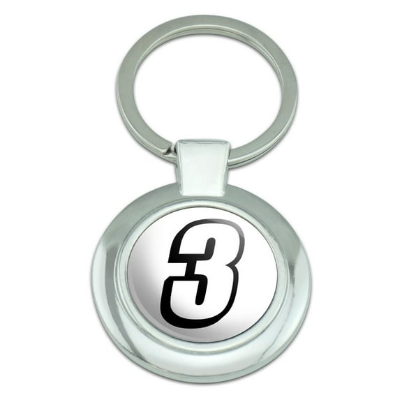 3 Number Three Classy Round Chrome Plated Metal Keychain