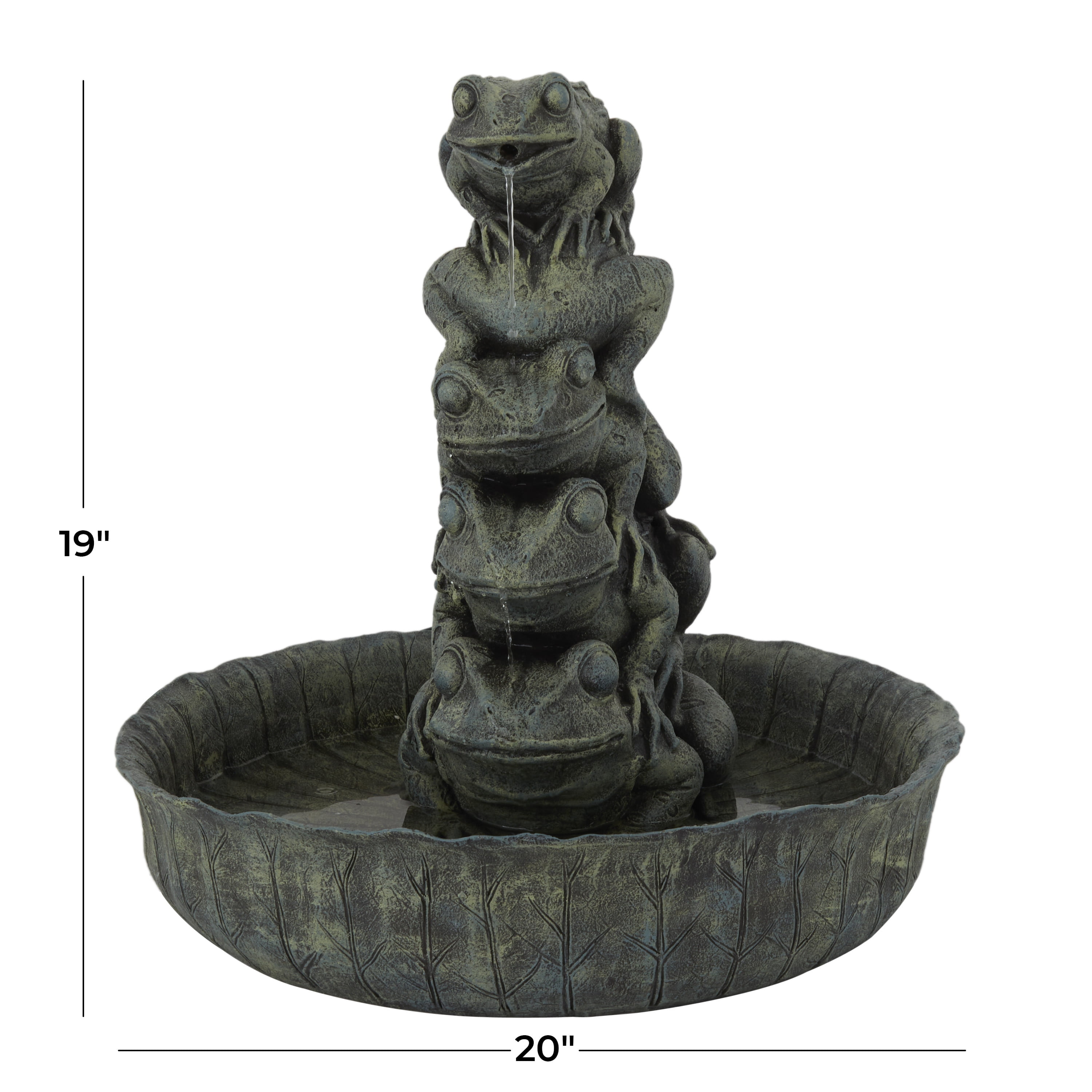 DecMode Green Stacked Frog Fountain Indoor Outdoor Decor with Bowl Base