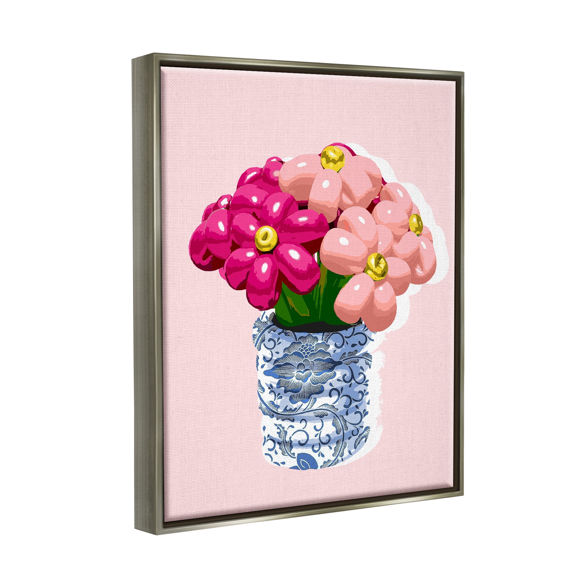 Stupell Industries Balloon Bouquet in Vase Abstract Painting Gray Floater Framed Art Print Wall Art, 25 x 31