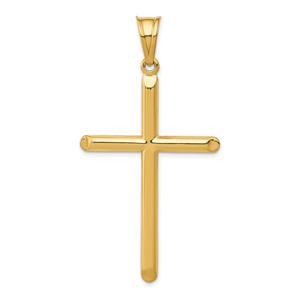 14k Yellow Gold Latin Cross Pendant Charm, Polished Religious Christian Jewelry