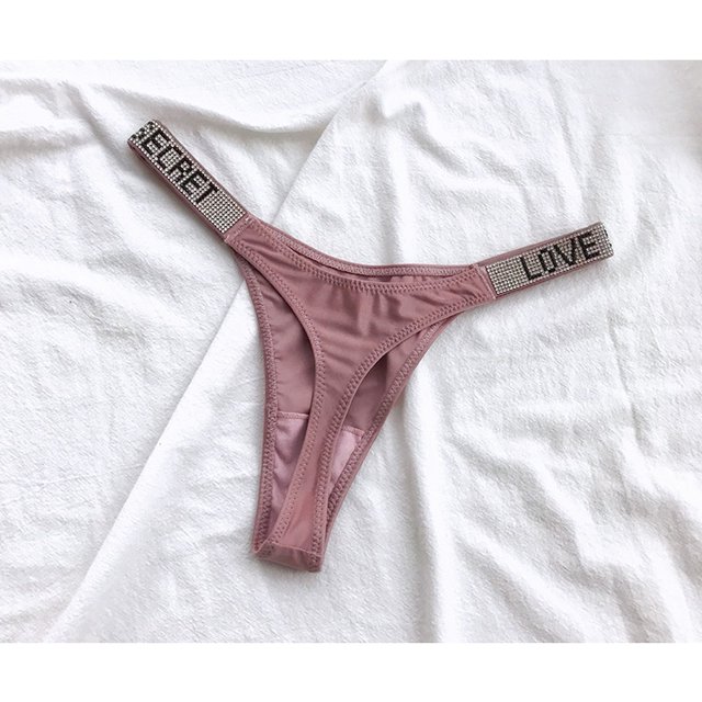 Bragas/Tangas/Ropa Interior Sexis Para Mujer Lujosas Letras Con Diamantes De Imitación Cómodo Satén Multicolor Horquilla Alta Realce De Cadera Cintura Bajapangjing