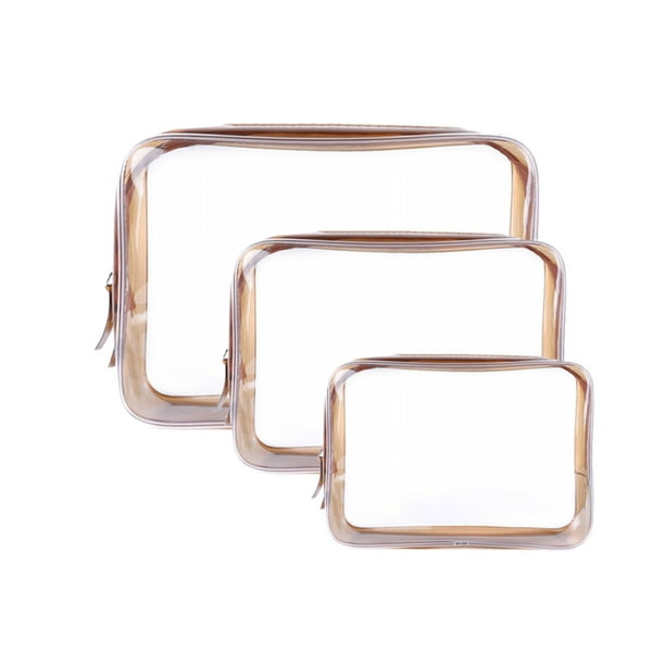 EeaseMX Bolsa de maquillaje de PVC de 3 piezas, transparente, impermeable, organizador de viaje, portátil, para el hogar, viajes, café.