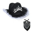 thumbnail image 2 of Western Cowboy Hat, Sequin Decorations Props Wide Brim Accessories Fedora Supplies for Party Favors Fancy Dress Girls Children Carnival Black, 2 of 8