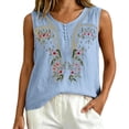 thumbnail image 6 of Women's Linen Sleeveless Tank Tops 2026 Summer Casual Boho Embroidered Loose Lightweight Blouses by Yigetop Blue 4XL, 6 of 6
