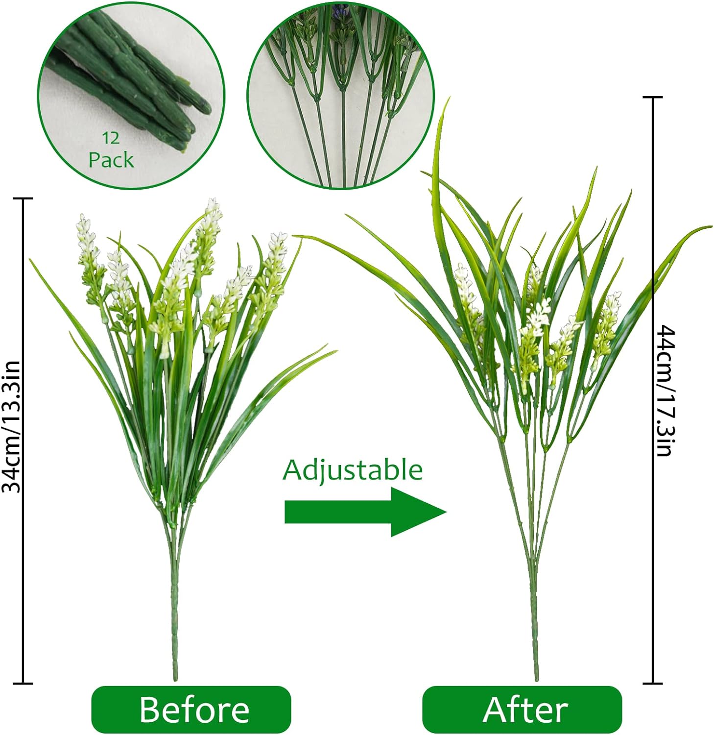 10 Bundles Artificial Plants Outdoor, 18.2" UV Resistant Faux Monkey Grass Greenery Stems No Fade Faux Plastic Flowers Shrubs for Home Weddings Garden Porch Front Patio Office Decor - Yellow