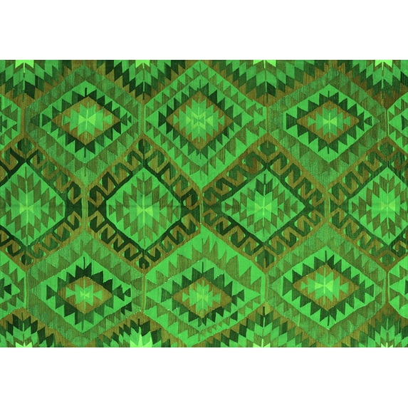 Ahgly Company Indoor Rectangle Southwestern Green Country Area Rugs, 2' x 3'