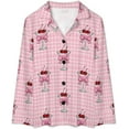 thumbnail image 4 of Top-kevin Pajama Sets for Womens Martini Cherry Bow Loose Button Down Long Sleeve Shirts And Pants Set, 4 of 6