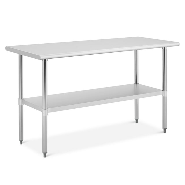 Stainless Steel Table for Prep & Work, 2-Tier Shelf 24"x60" NSF Commercial Metal Worktable Adjustable Height & Leveling Feet, Extra Strength Kitchen Storage Rack for Restaurant Warehouse