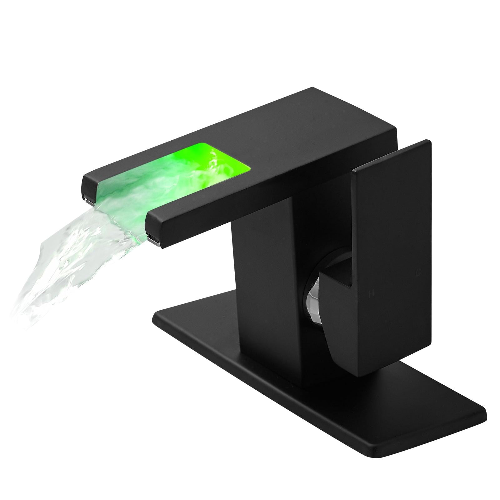 ANGELES HOME LED Light Bathroom Faucet Waterfall Single Handle One Hole Faucet for Bathroom Sink Mount Vanity Faucet