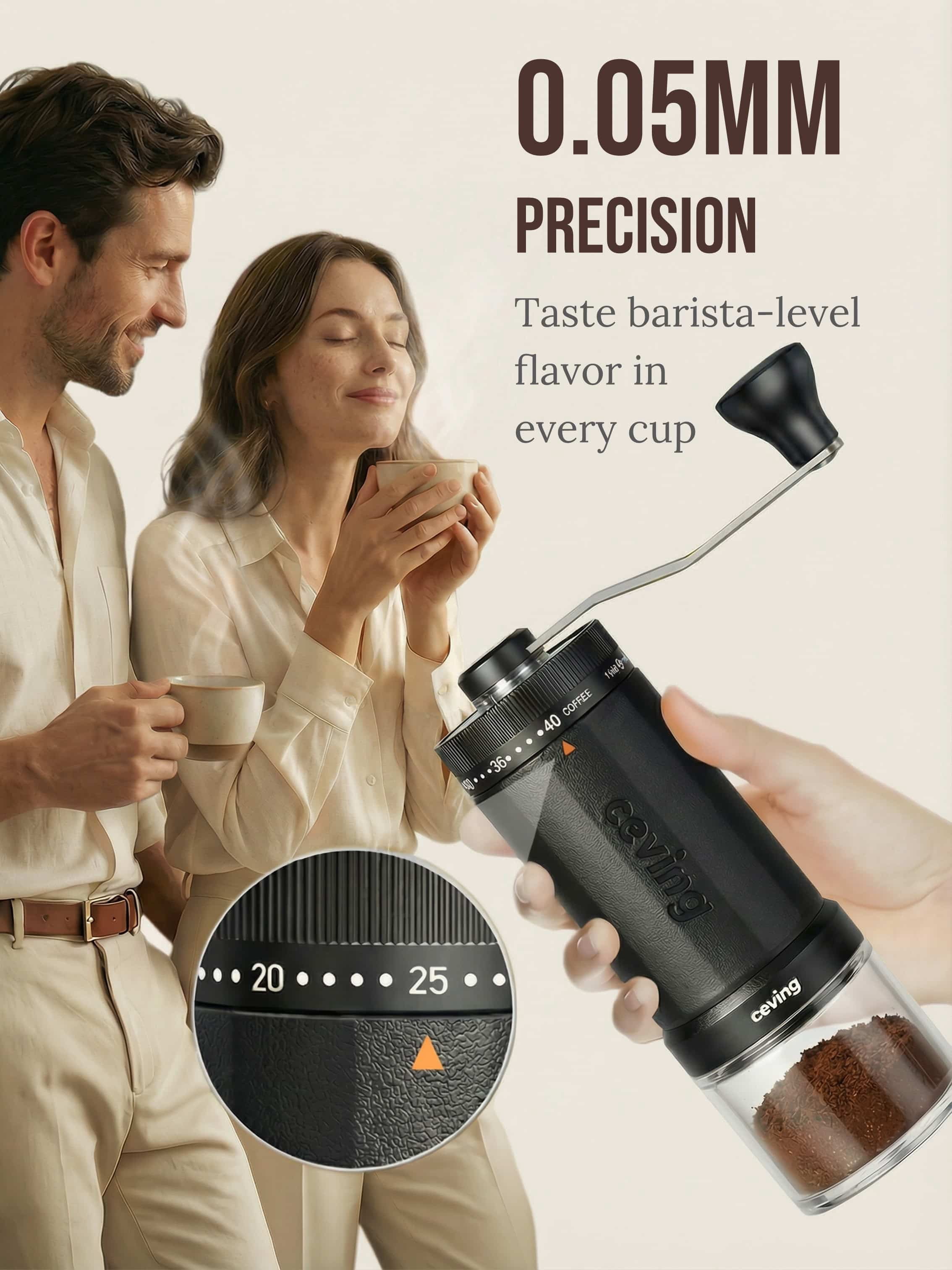 Ceving Manual Coffee Grinder, Stainless Steel Burrs, 60g Large Capacity, 40 External Settings, High-Precision, Food-grade Plastic Body