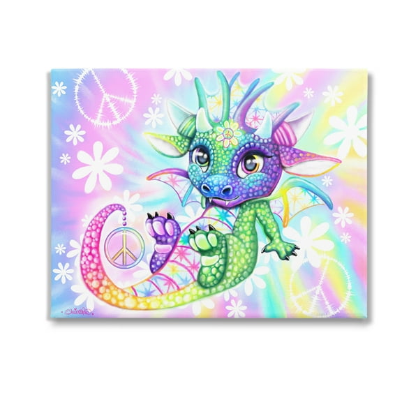 Stupell Industries Groovy Dragon Pattern Fairy Tales & Fantasy Painting Gallery Wrapped Canvas Art Print Wall Art, 20 x 16