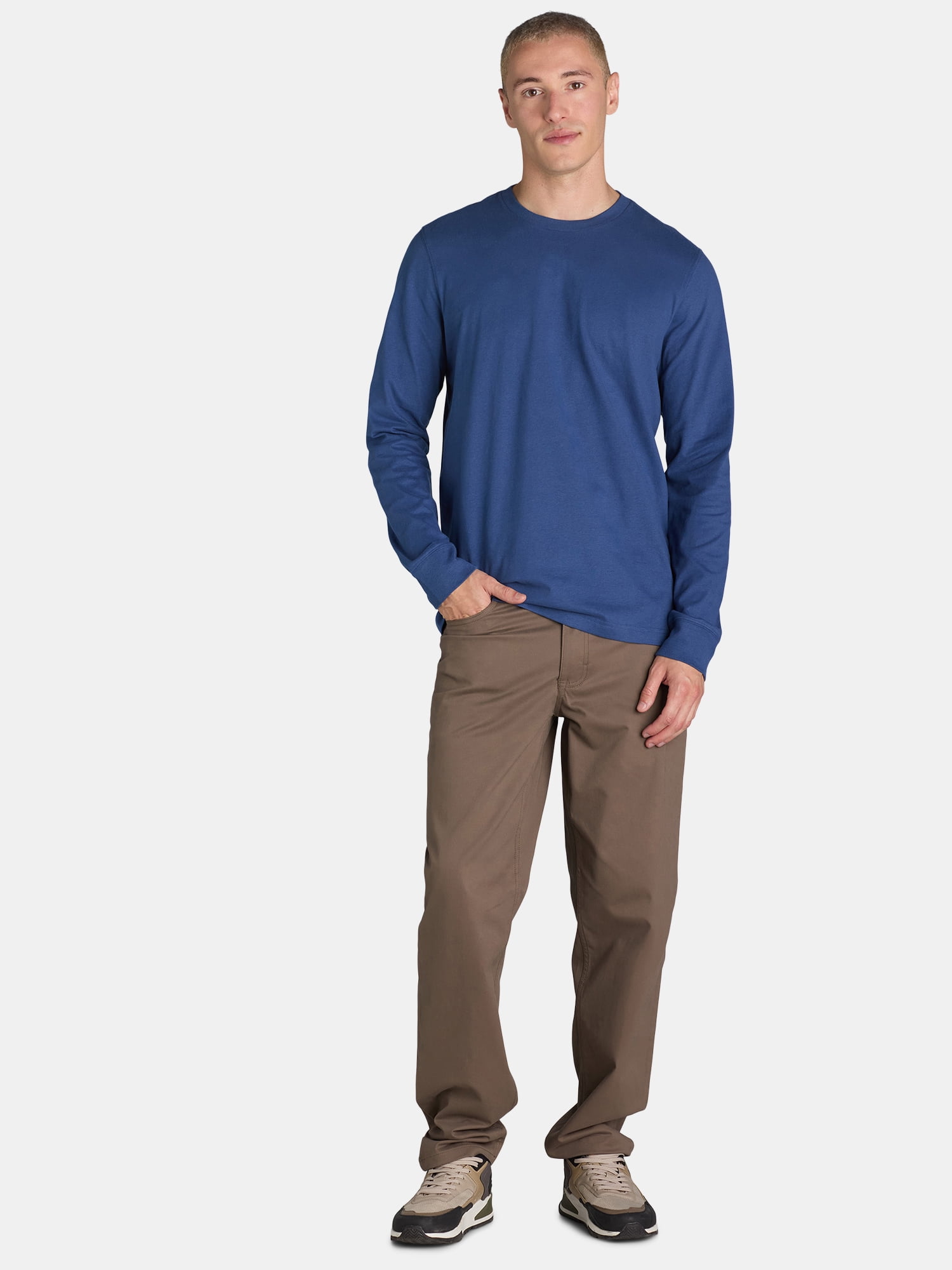 George Men's & Big Men's Relaxed Fit Cotton Crewneck T-Shirt with Long Sleeves, Size XS-3XL