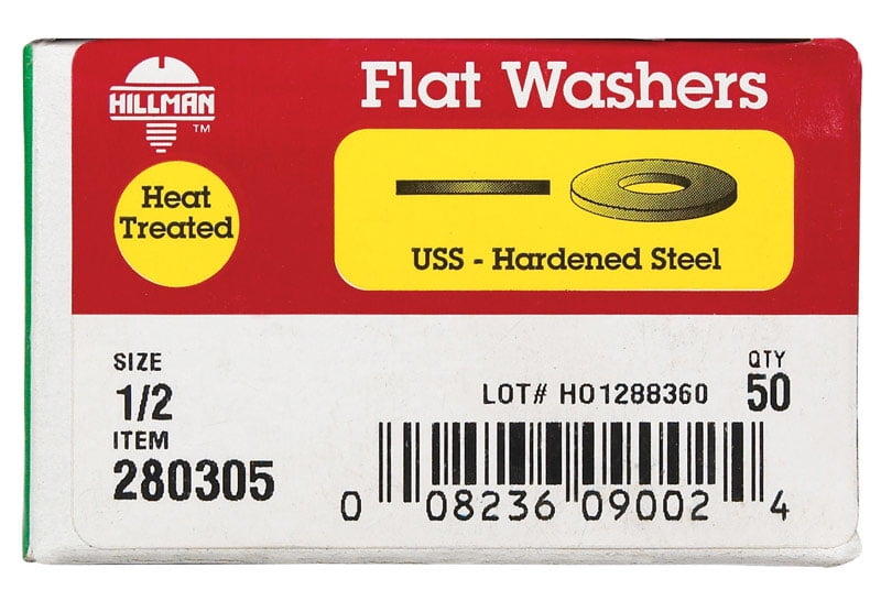 Hillman 1/2 In. Hardened Steel Yellow Dichromate Flat Washer (50-Count) 280305