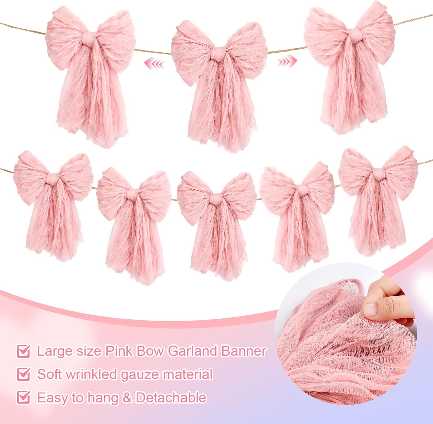 Dalrosia Large Bow Garland Banners for Coquette Birthday Party Decorations-Bow Themed Birthday Decor for Baby Shower Bridal Shower Bachelorette Party Wedding Favors Supplies