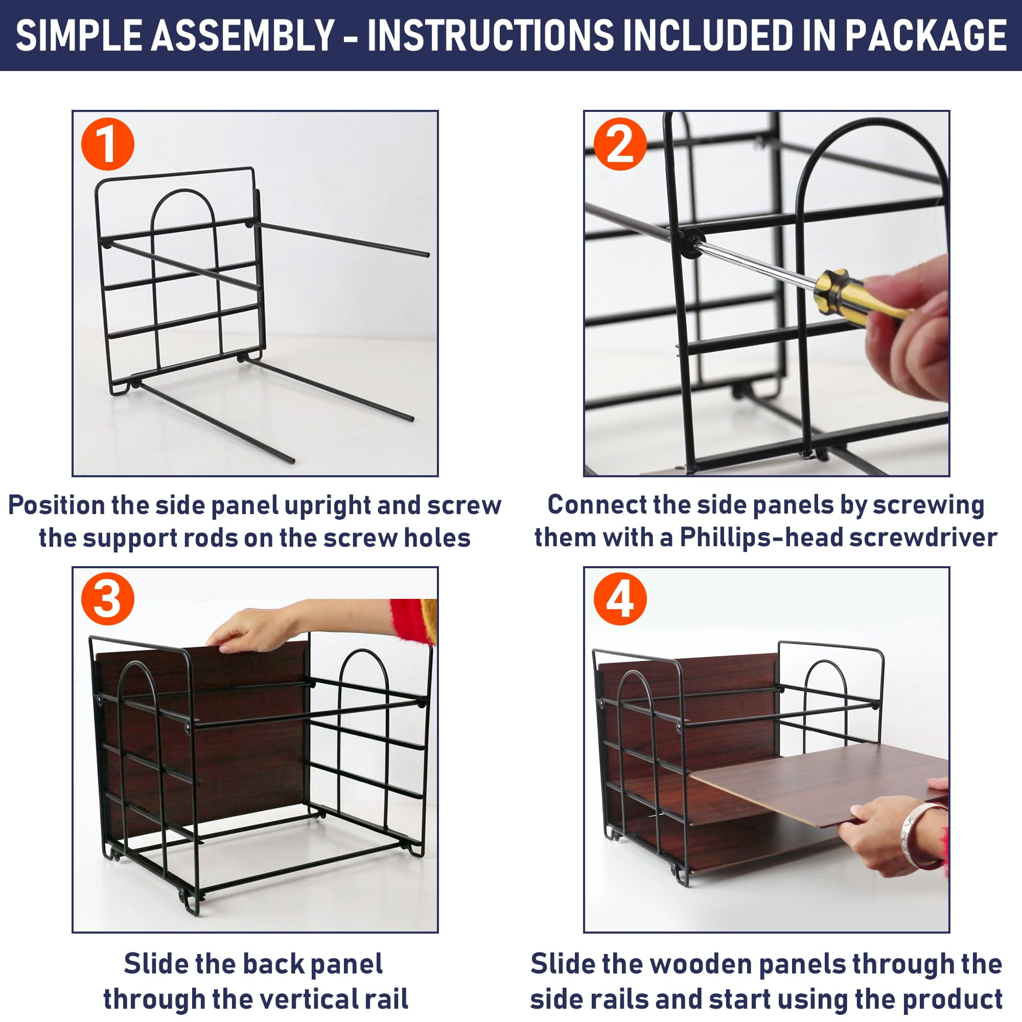 4-Tier Office Organizer, Desk File Organizer with Wood Patterned Shelves, Office Supplies Desktop Organization for Storage of Paper, Bills, Letters, Multi-Functional Desk Organization and Accessories