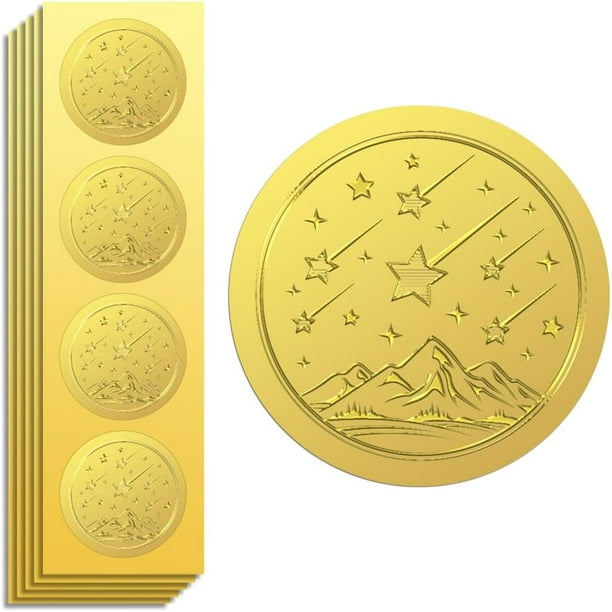 Pegatinas de lámina dorada con relieve de meteorito de 2 pulgadas, 100 unidades, autoadhesivas, doradas, para relieve