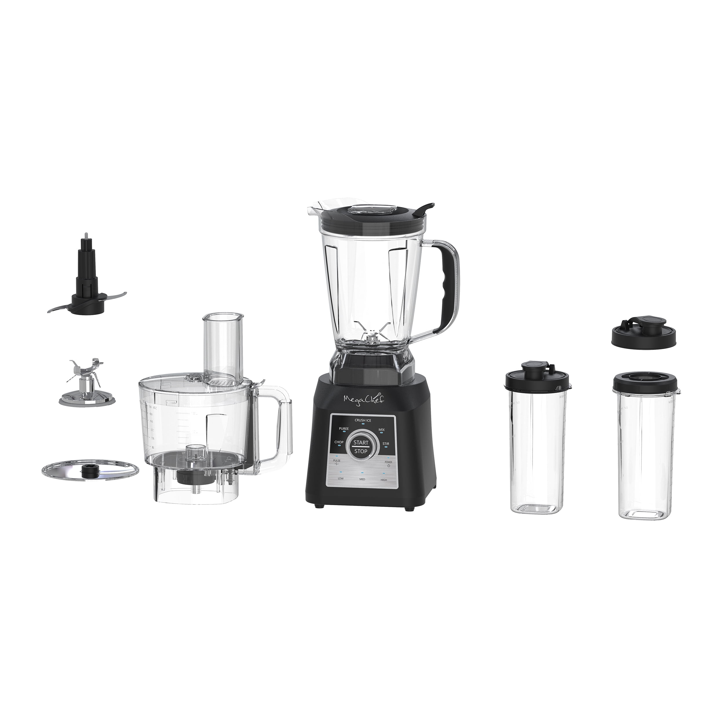 MegaChef 8 Cup Knob Panel Blender with 5 Cup Food Processor and Two 24 Ounce On-The-Go Cup Combo Set