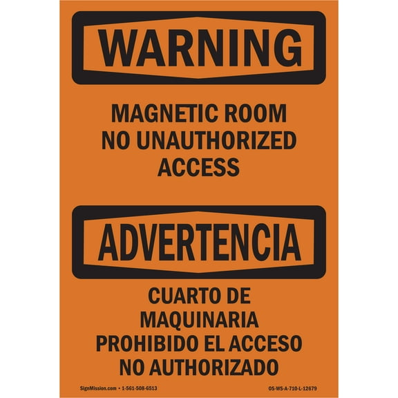 SignMission OS-WS-A-1824-L-12679 18 x 24 in. OSHA Warning Sign - Mechanical Room Unauthorized Bilingual