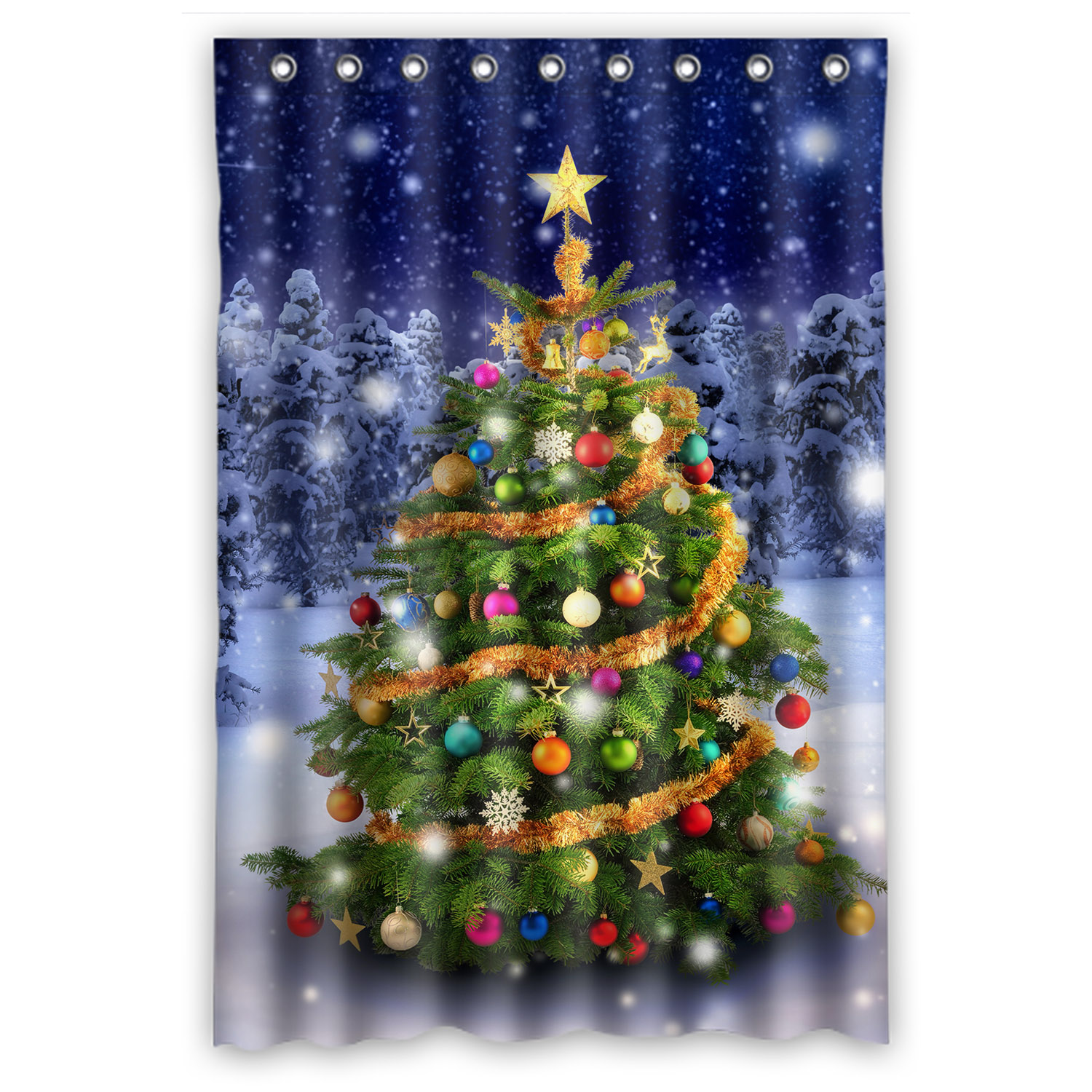 YKCG Magnificent Colorful Christmas Tree Winter Snow Stars Sky Shower Curtain Waterproof Fabric