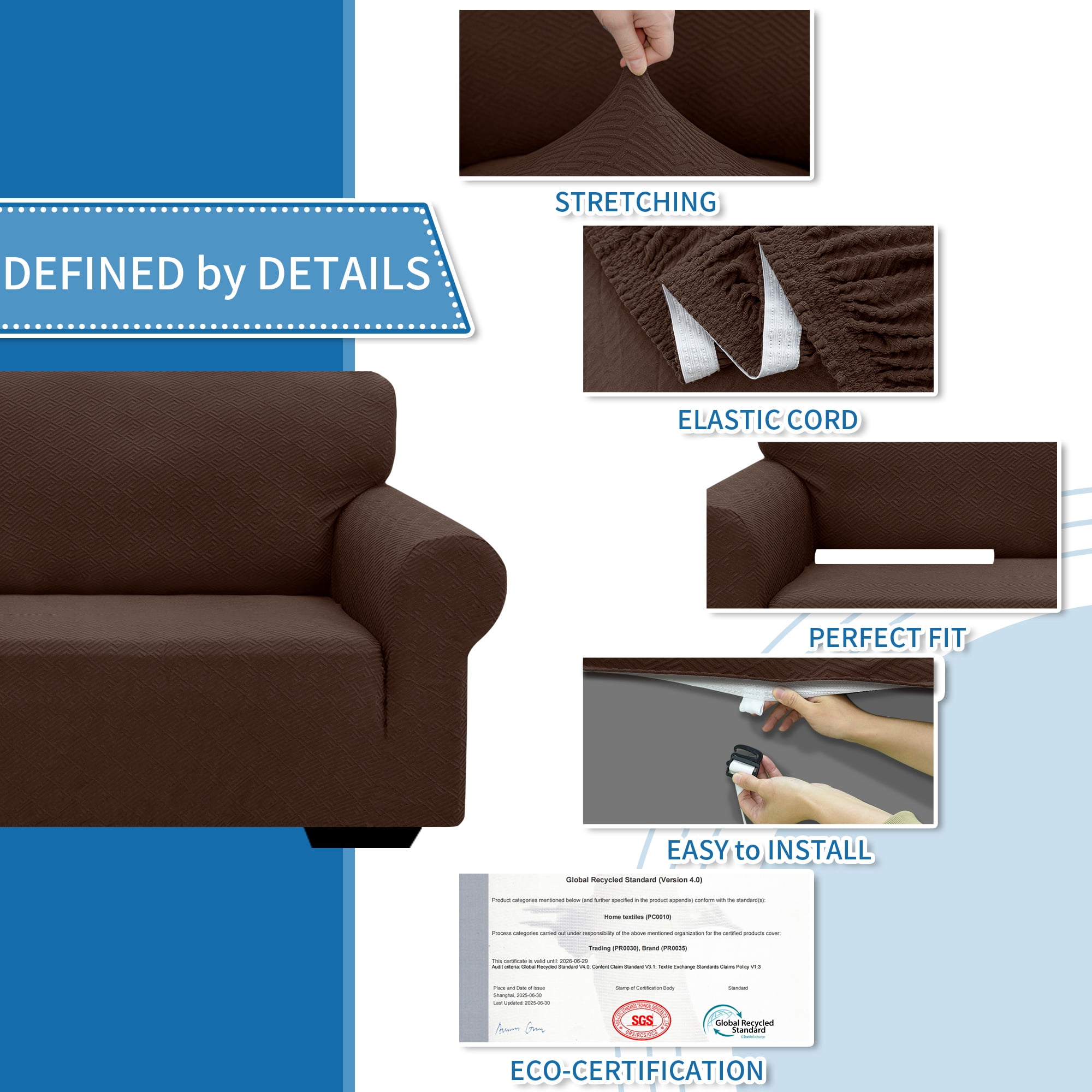 JIATER 1-Piece Sofa Cover Stretch Couch Cover Washable Sofa Slipcover Furniture Protector for 3 Cushion Sofa,Coffee