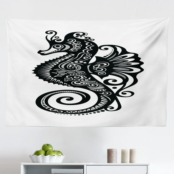 Geometric Tapestry, Pattern Star Shapes Contemporary Style Modern Design, Fabric Wall Hanging Decor for Bedroom Living Room Dorm, 2 Sizes, Charcoal Grey and Ivory, by Ambesonne