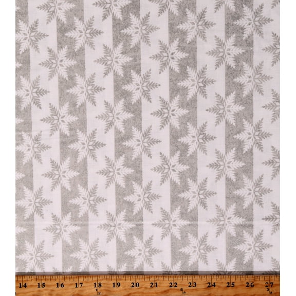 Cotton Snowflakes Snow Christmas Winter Seasonal Winterlude Majestic Metallic Silver Cotton Fabric Print by the Yard (10340M-10)