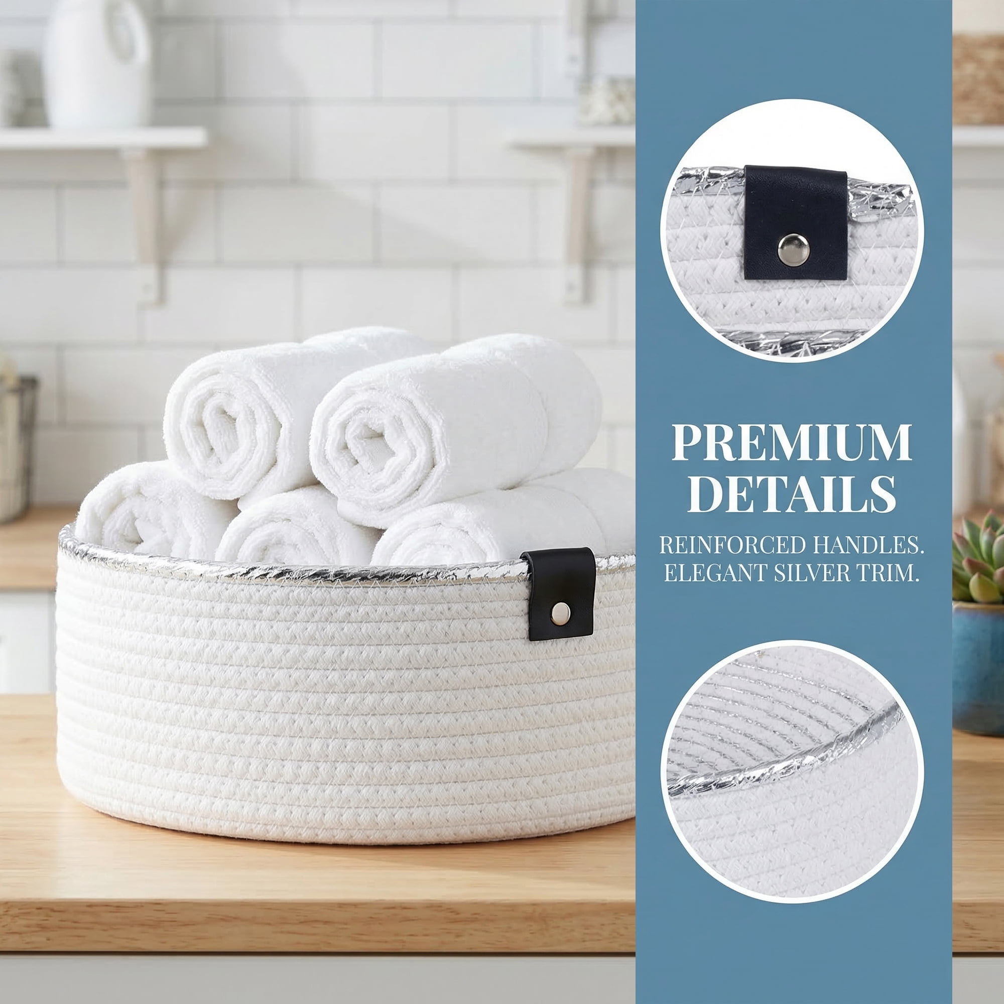 Unique Bargains 3pcs Woven Storage Basket for Key Tray Bowl White 3pcs