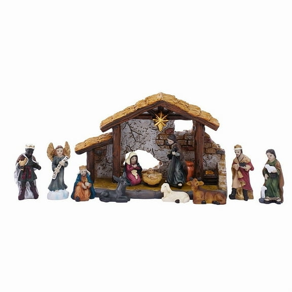 Virelaxpo 12-Piece Hand-Painted Resin Nativity Set for Christmas Decoration - Religious Jesus Birth Scene Figurines for Home Display