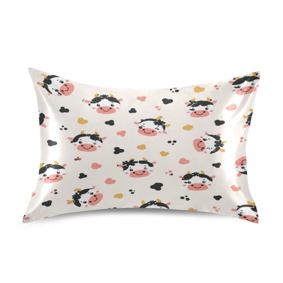 Satin Pillow Case Envelope Pillow Covers Standard Size Soft Pillow Cases for Bedroom, Ivory Cows Printed