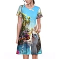 thumbnail image 1 of Balery Playful Hedgehog Forest Pond Vestidos sueltos de manga corta para mujer, vestidos de verano 2025, vestidos casuales de corte A con vuelo., 1 of 6