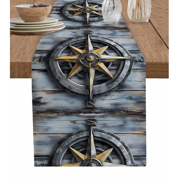 Vintage Compass Coastal Table Runner 90 Inches, Summer Beach Ocean Nautical Bed Runner Dresser Scarves Tabletop for Indoor Outdoor Parties/Ceremony/Banquet, 13" x 90"