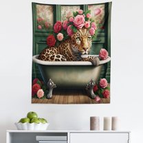 Ambesonne Leopard Wall Hanging Tapestry, English Roses Wild Animal, 23"x28", Reseda Green and Pink