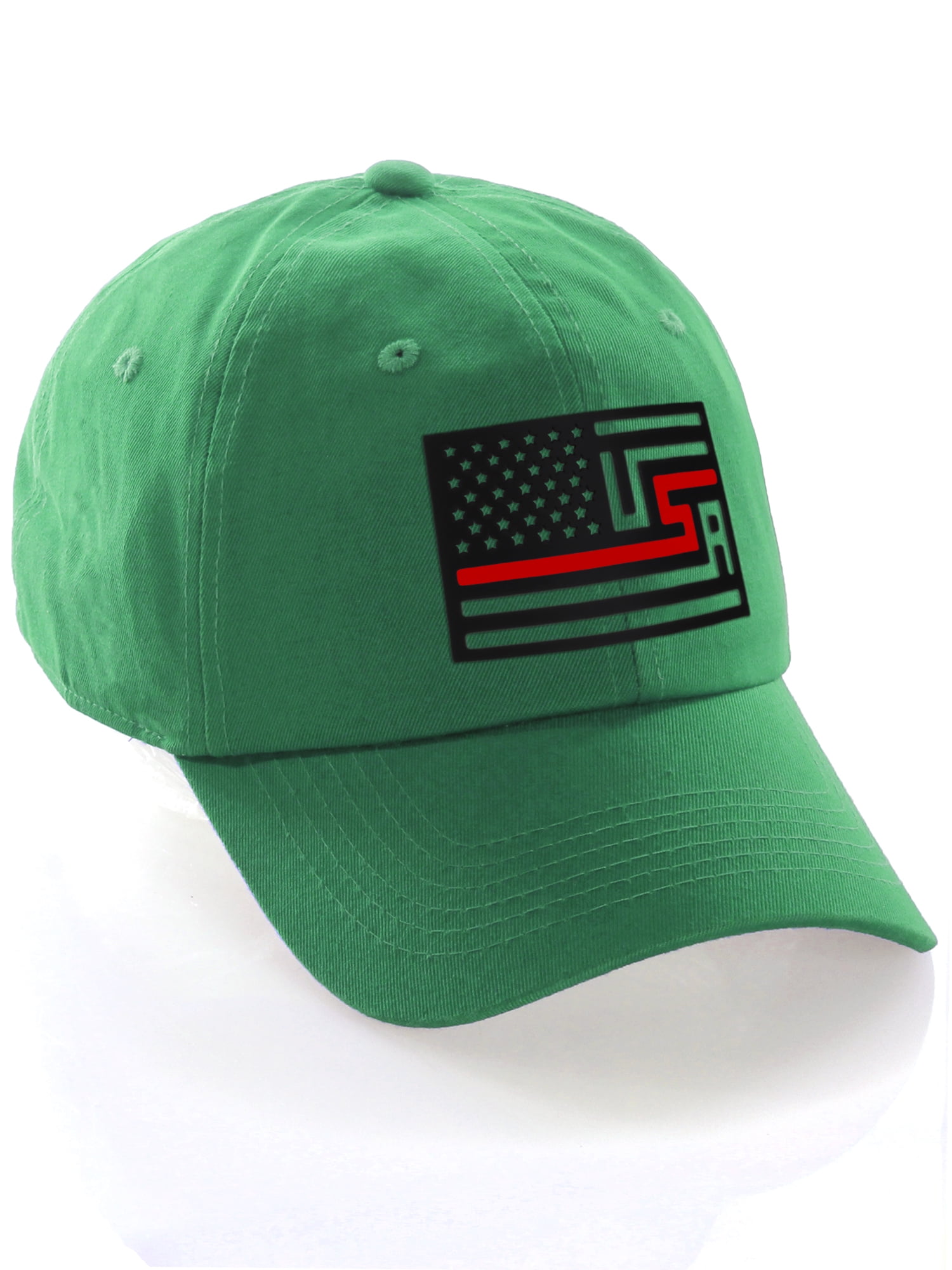 red and green baseball caps