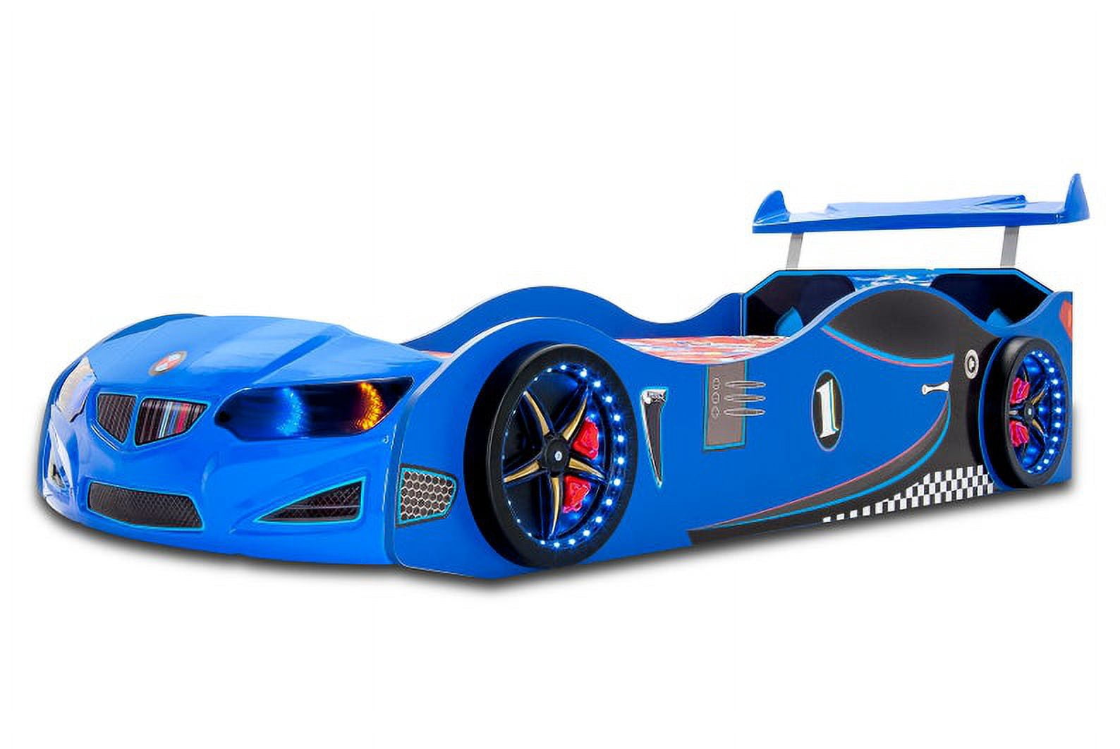 Super Car Beds GT1 Kids Twin Wood ABS Novelty Bed with LEG Light & Sound, Blue