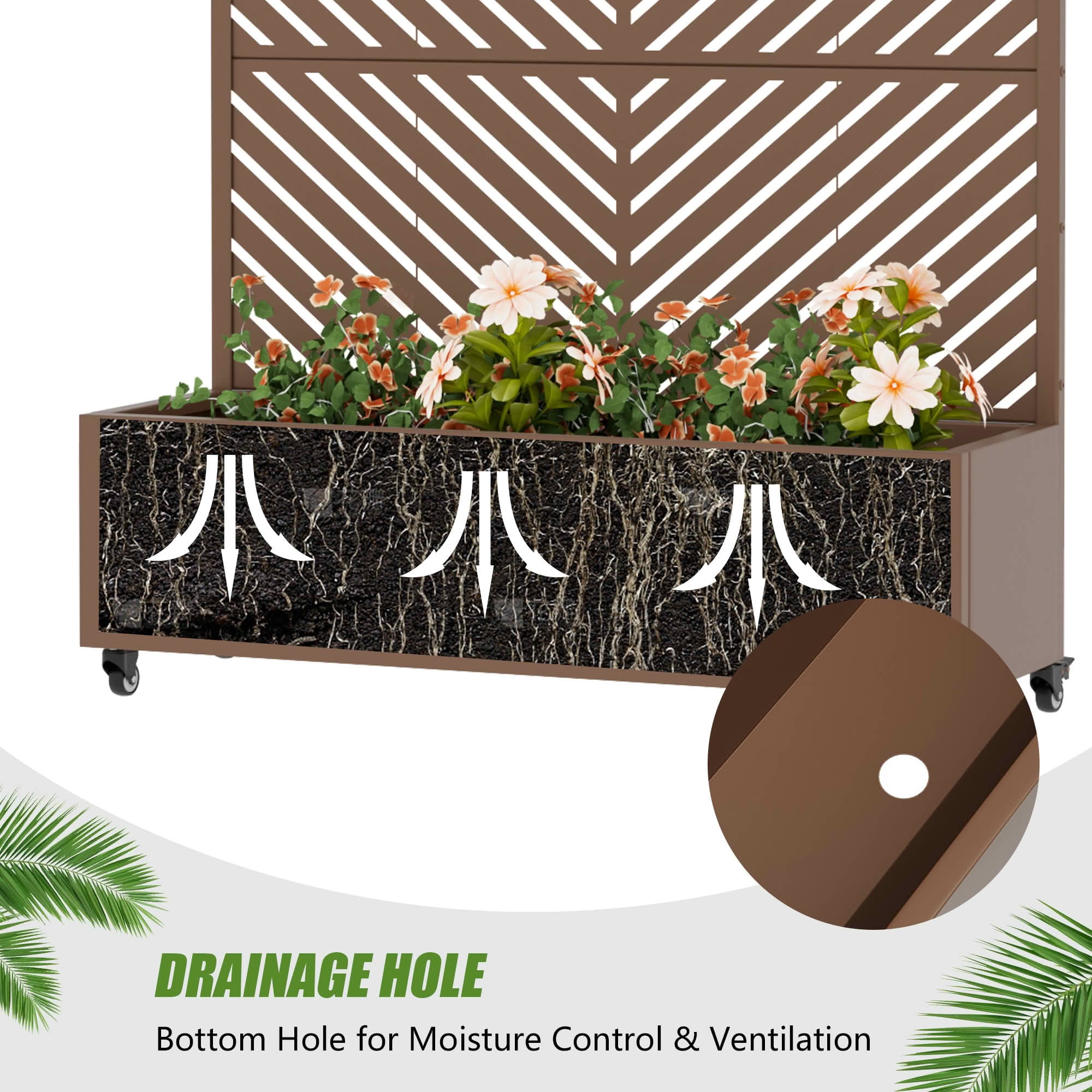 MAYEERTY 47X47" Metal Outdoor Brown Privacy Screen with Planter Box for Backyard & Garden, 2 Piece Set