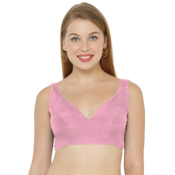eloria Women's Art Silk Blouse Solid V Neck Sleeveless Top Sari Accessories Color: Pink | Size: 36