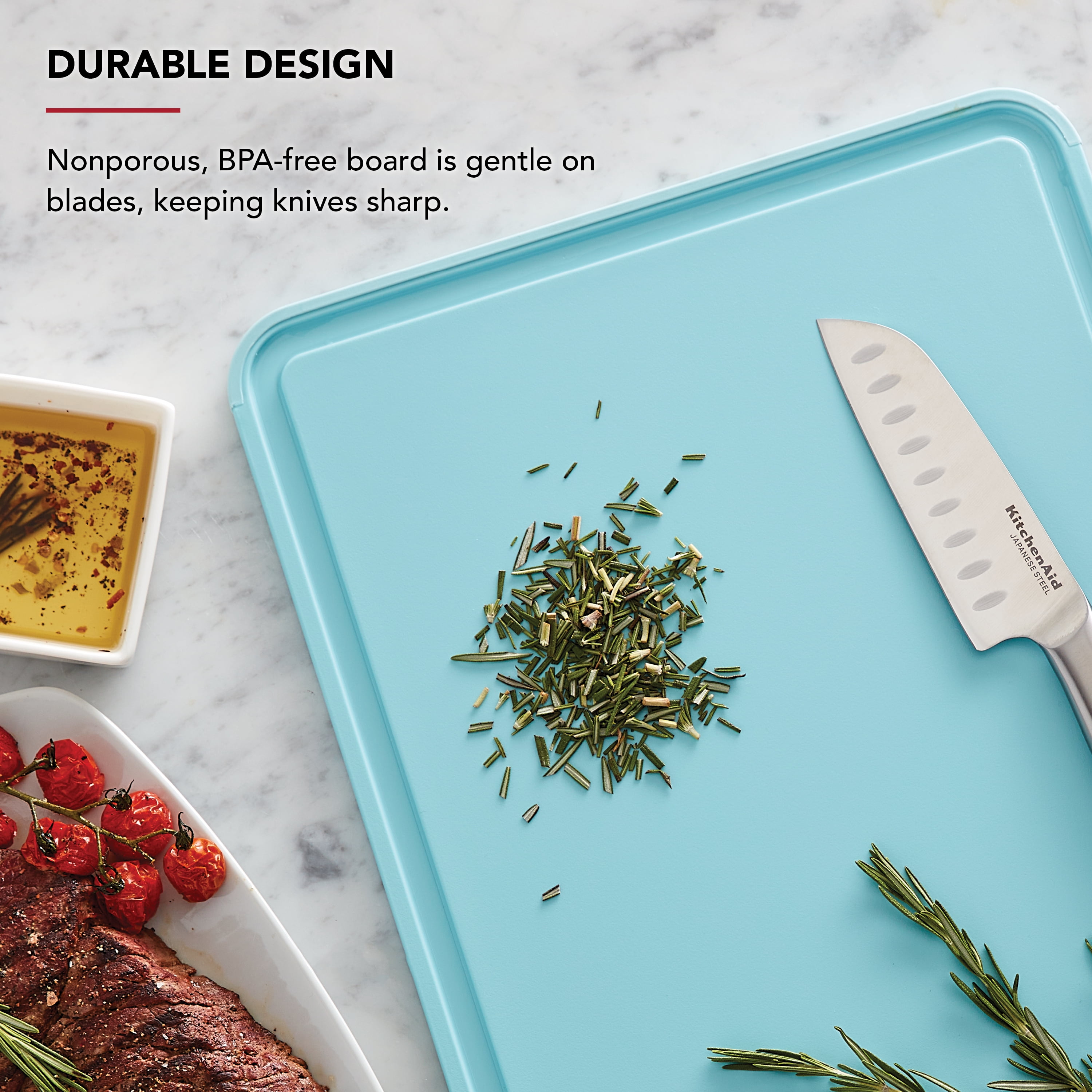 KitchenAid 12x18 Poly Cutting Board, Perimeter Trench, Non Slip Edges, Dishwasher Safe Mineral Water
