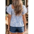 thumbnail image 2 of TinyCribz Sky Blue Floral Smocked Top for Women – Ruffled Short Sleeve Square Neck Summer Peplum Blouse XL, 2 of 9
