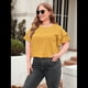 thumbnail image 4 of Camiseta Holgada de Cuello Redondo con Lunares y Corta con Volantes para Mujer, Talla Grande Amarillo XXXL, 4 of 9