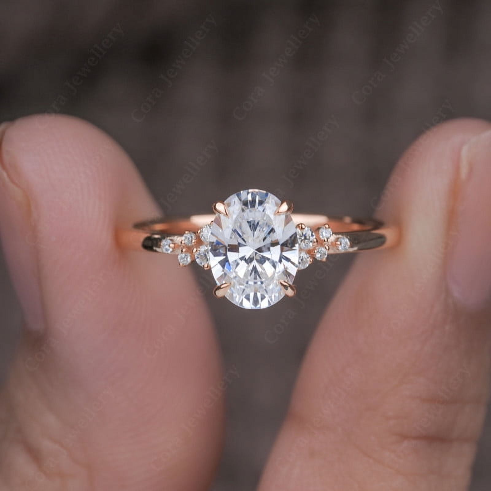 Cora Jewellery 1.32CT Snow Drift style Oval Moisanite Engagement Ring For Women, 18K Rose Gold