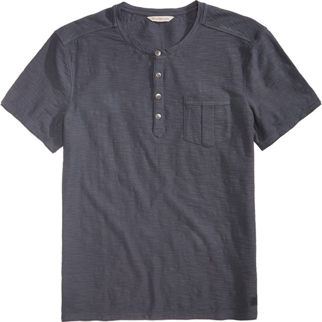 Calvin Klein Playera Henley con Bolsillo Texturizado para Hombre, Azul, X-Large